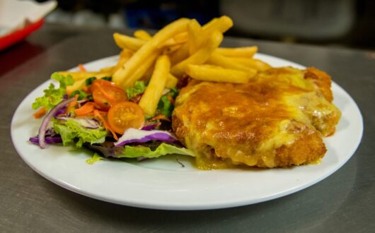 Food - Chicken Parmi with chips & Salad